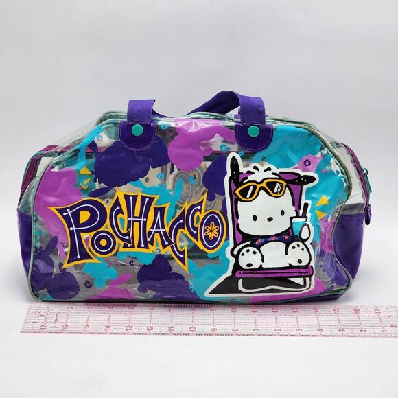 Sanrio Vintage 1996 Pochacco Transparent Beach Duffle Weekender Bag RARE HTF - Picture 11 of 16